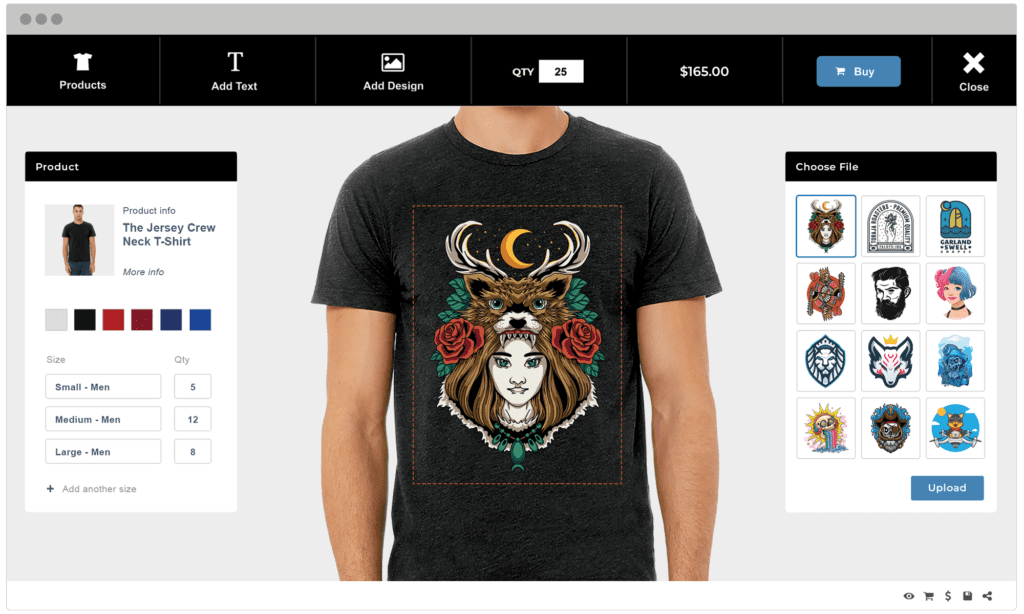 Preview of the EVRST garment designer with custom artwork on a t-shirt